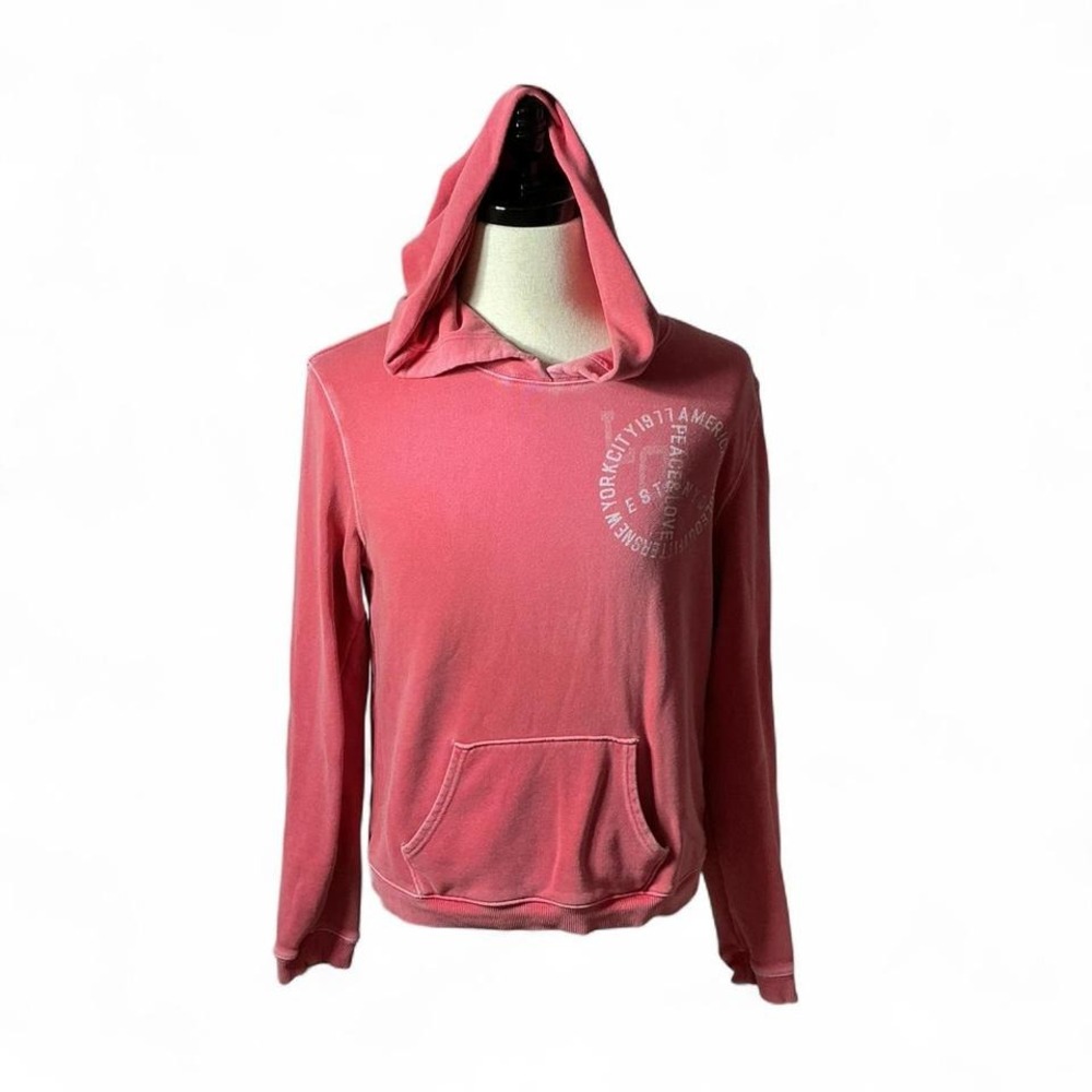 Y2K AEO American Eagle Pink Hoodie Peace Love Graphic Sweatshirt‎
